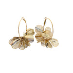 Boucles d’oreilles créoles composé de fleurs élégantes en acier inoxydable doré pour femme 