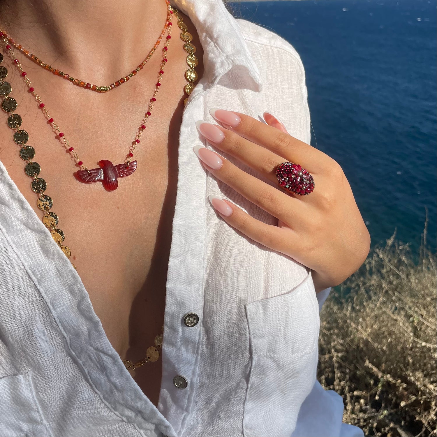 Bague Perles bleu & rouge - Bella