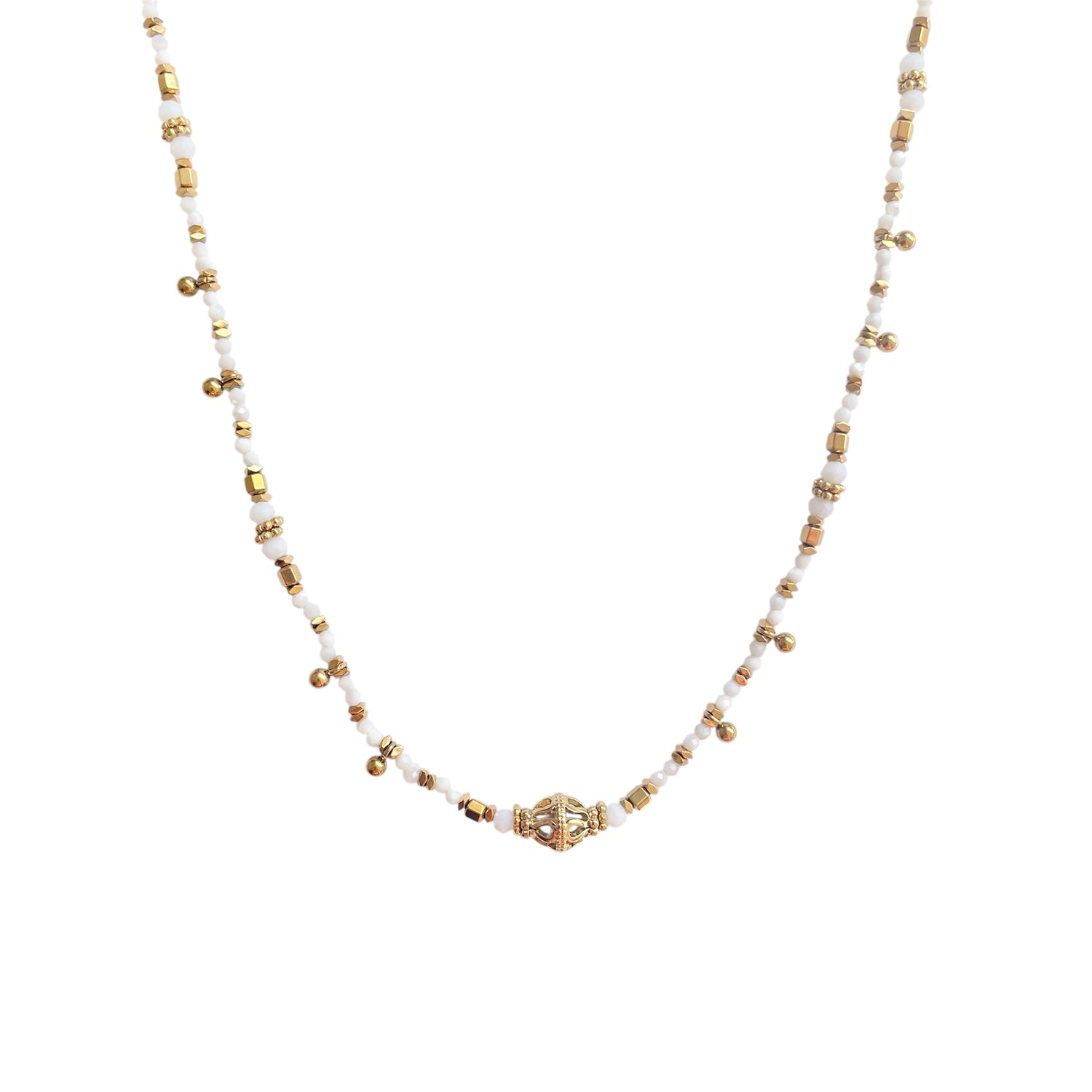 Collier Acier Inoxydable - Agate Blanche
