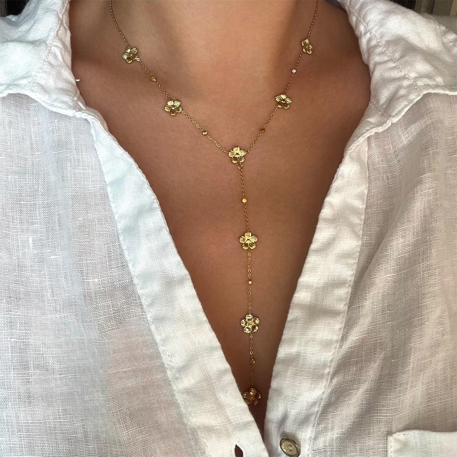 Collier Y Fleurs Acier Inoxydable - Garance