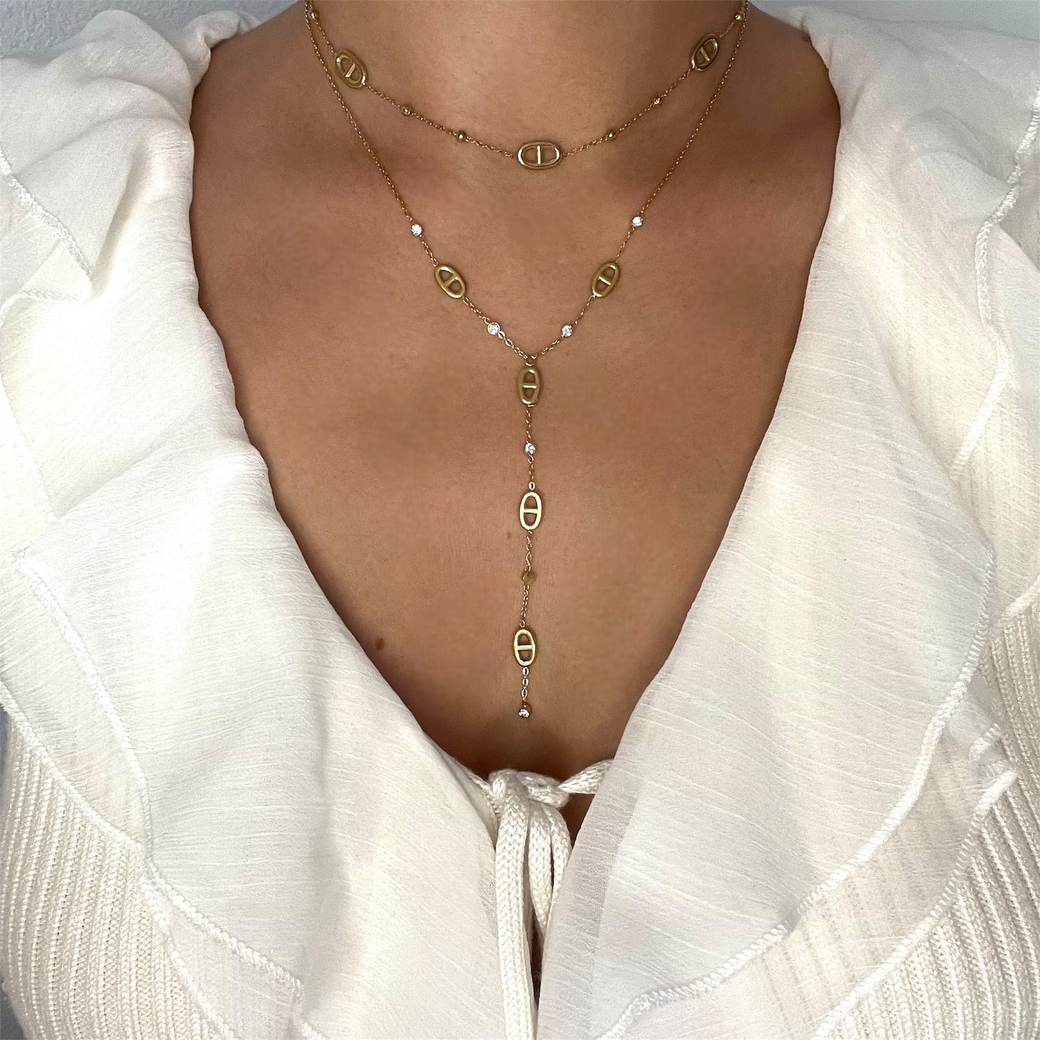 Collier Y Maille Marine Acier Inoxydable - Hailey
