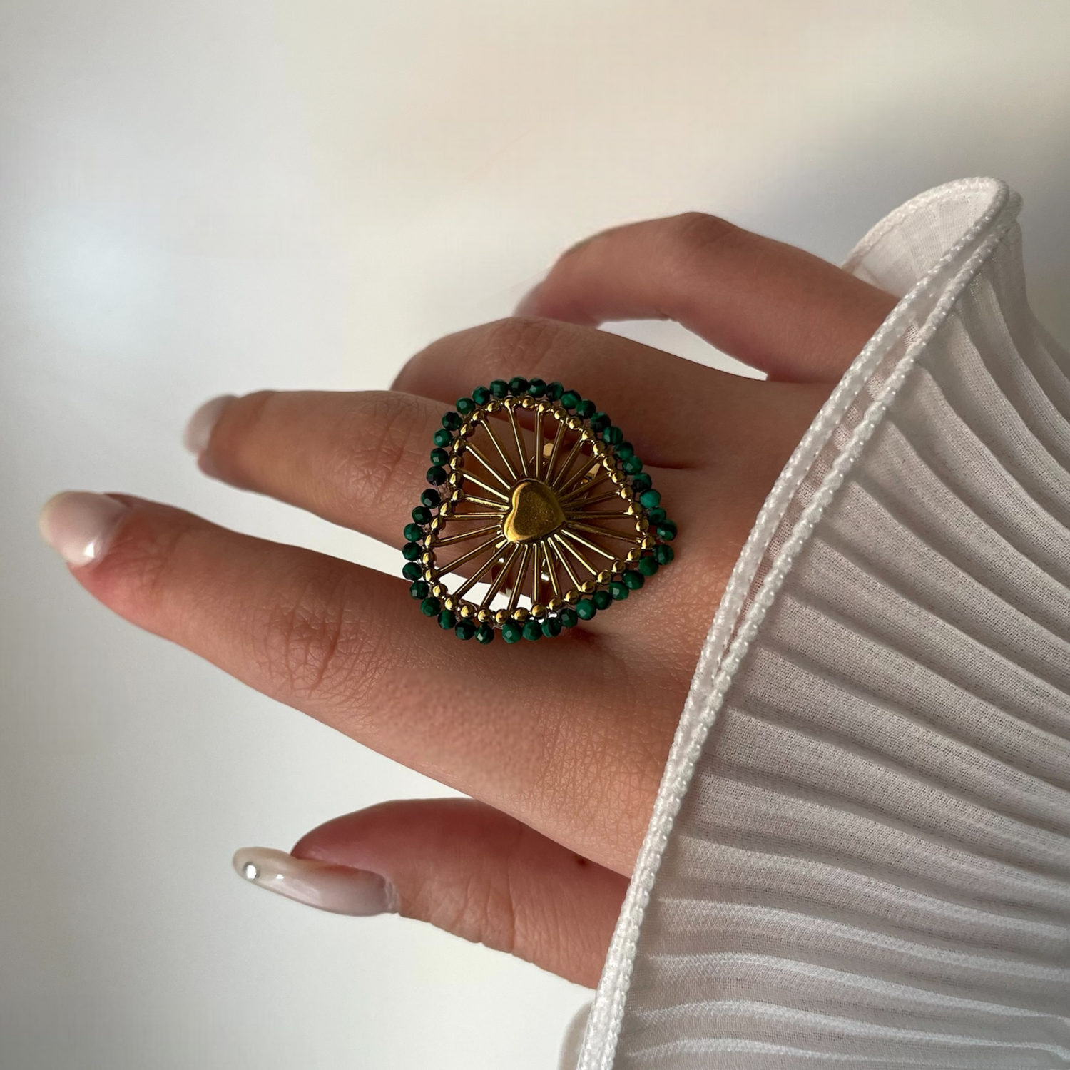 Bague Cœur Acier Inoxydable - Muse Vert