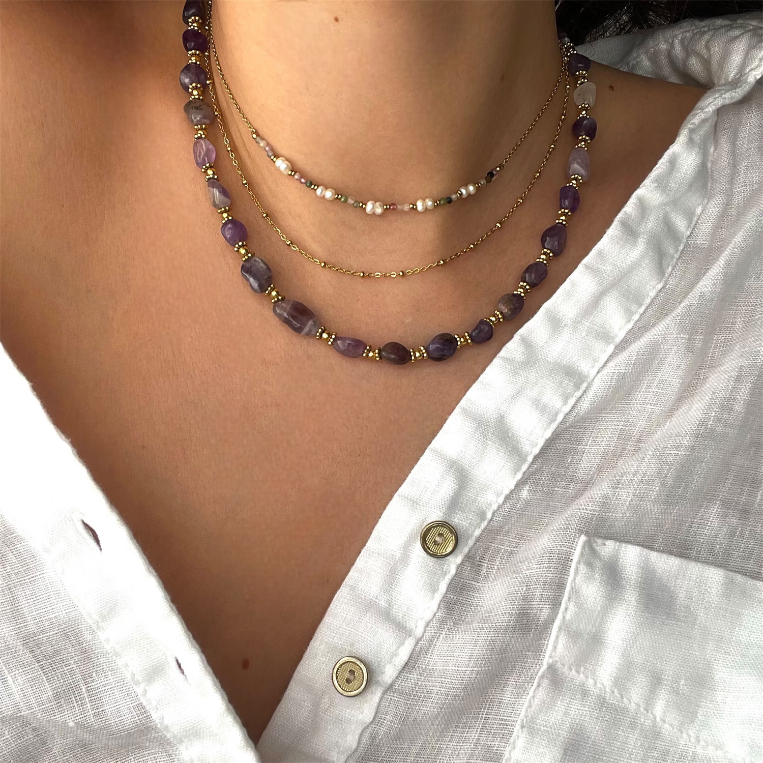 Collier pierres naturelles améthyste - Arielle