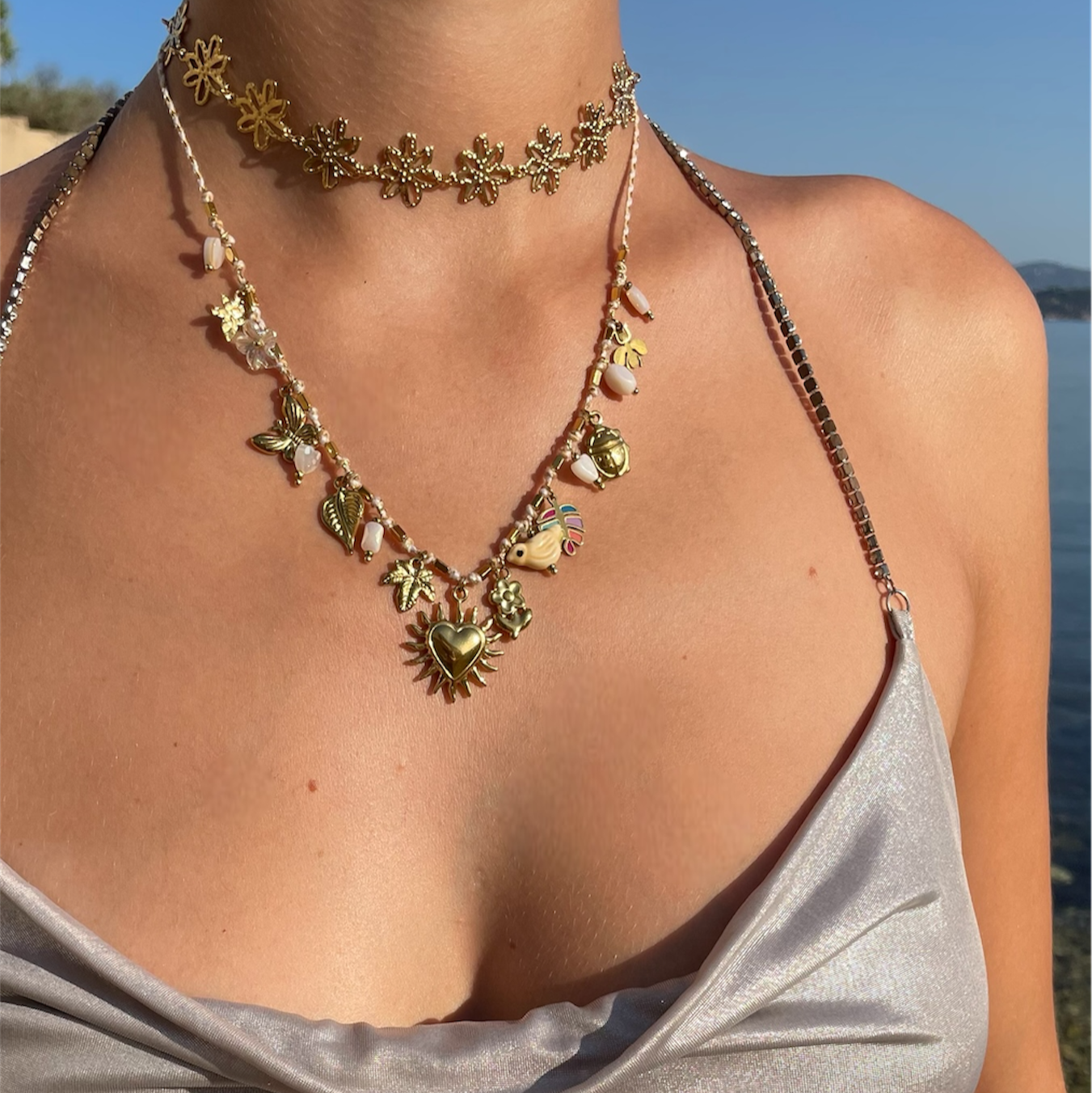 Collier Breloques Acier Inoxydable - Azur Blanc