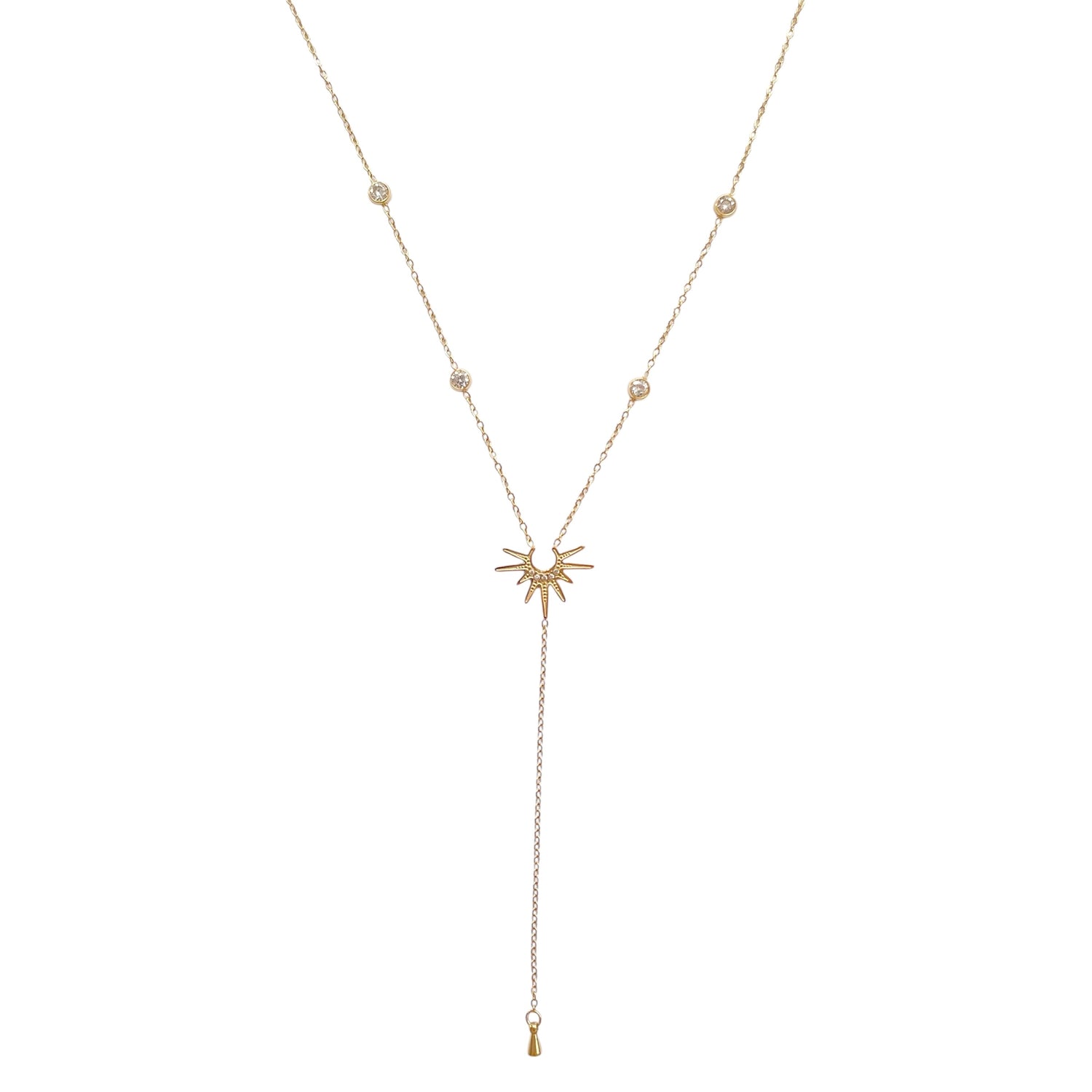Collier en Y demi Soleil et Strass Acier Inoxydable - Barbara