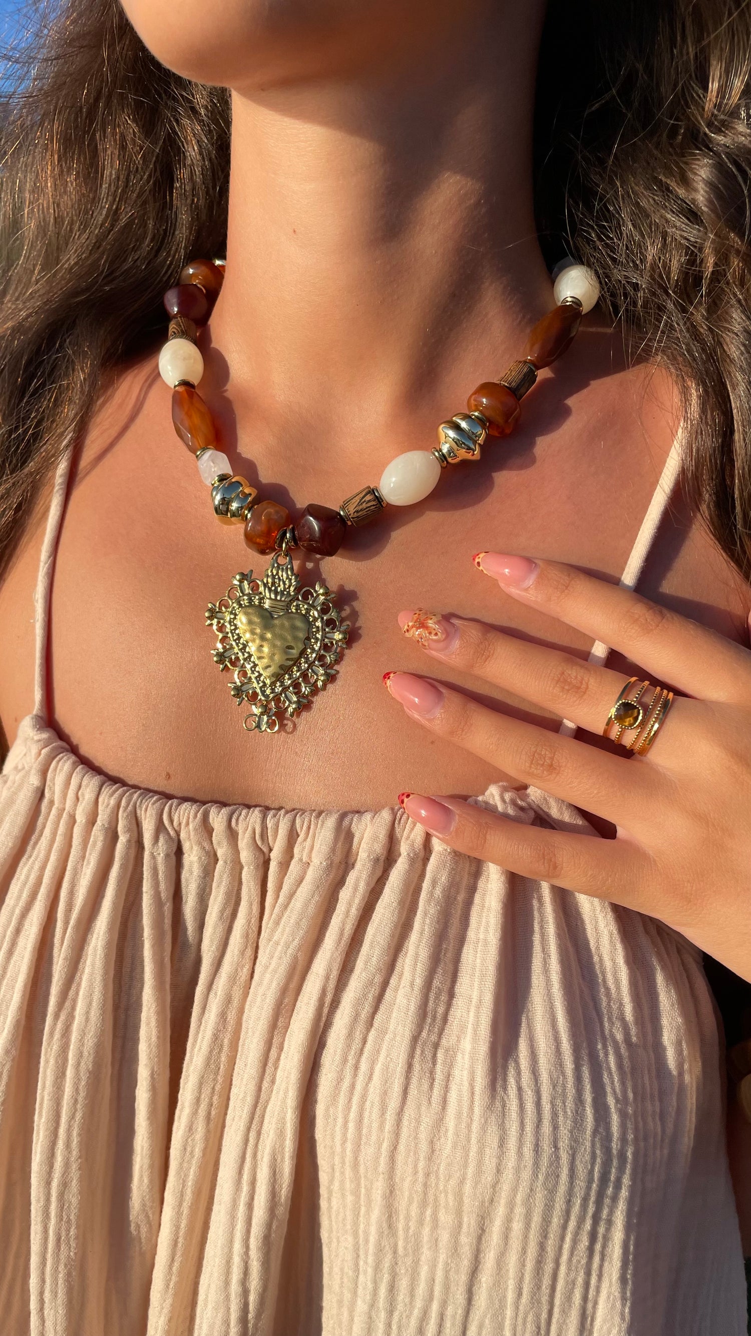 Collier Résine Cœur Bohème