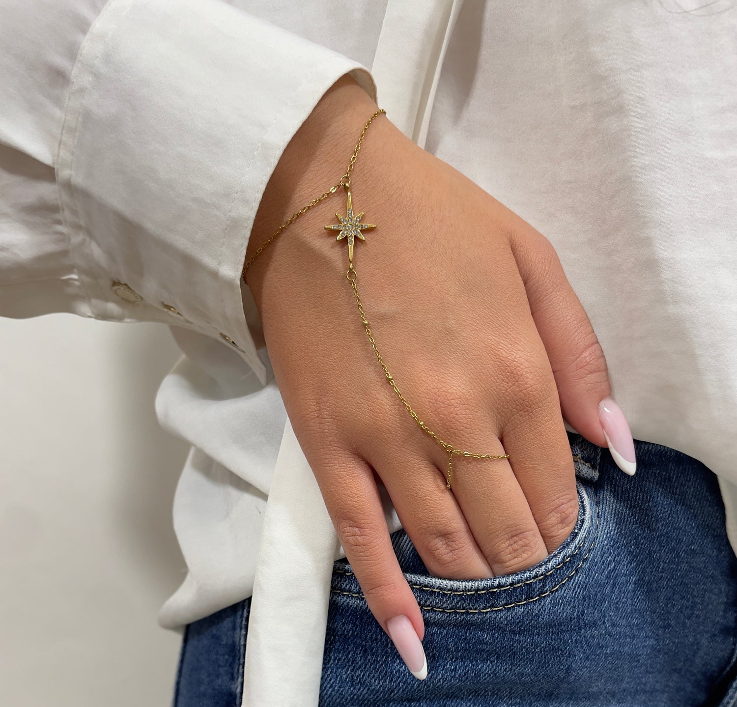 Chaîne de Main Étoile Strass Acier Inoxydable - Star
