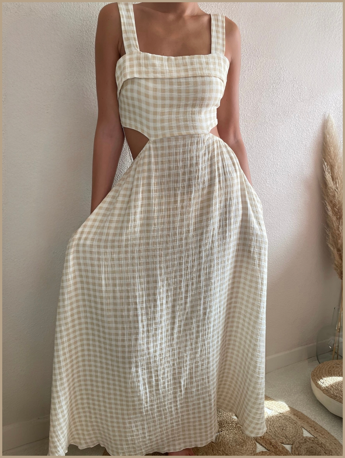Robe longue vichy dos noué - Taille unique