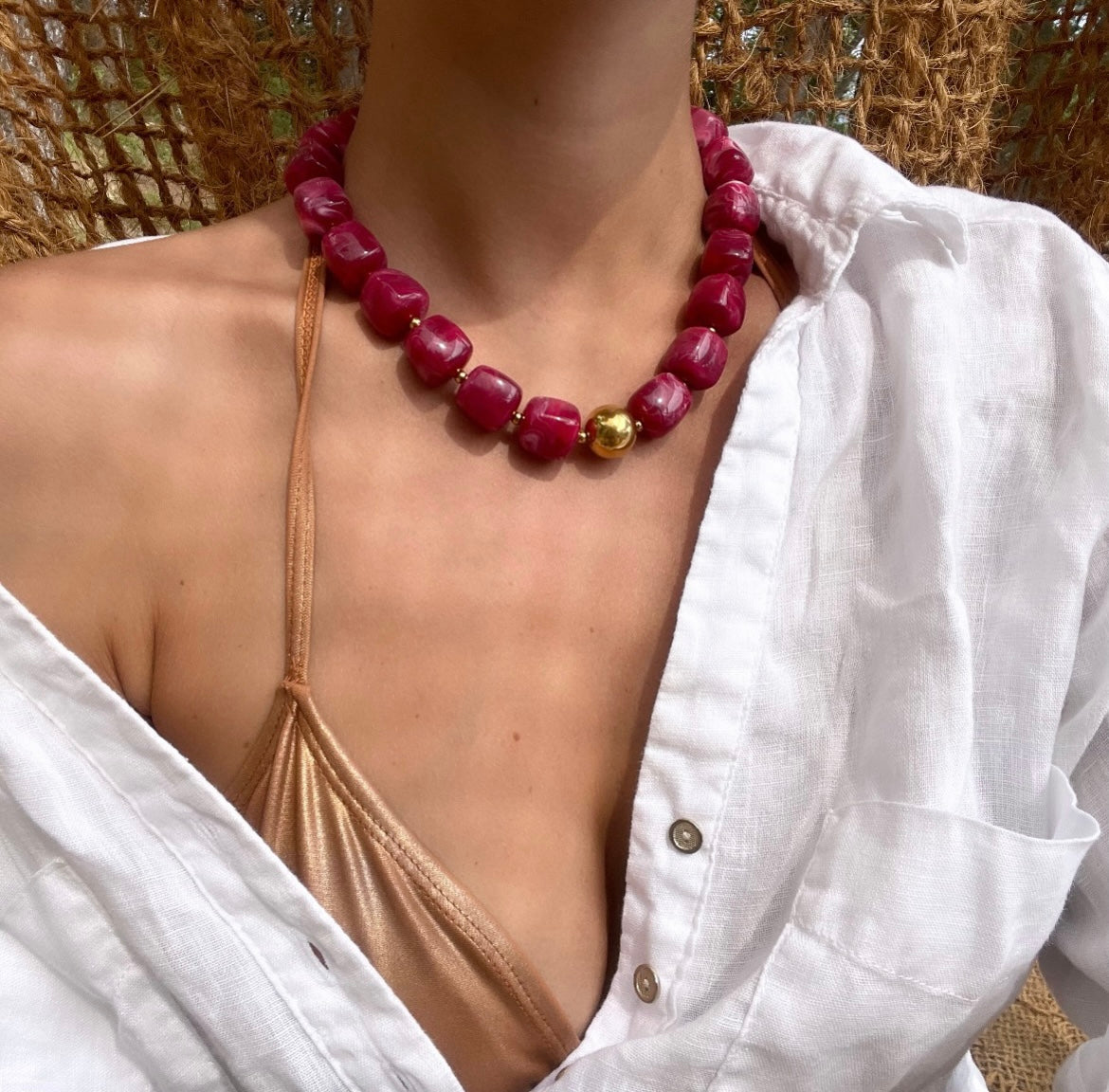 Collier Résine Magenta Fuchsia