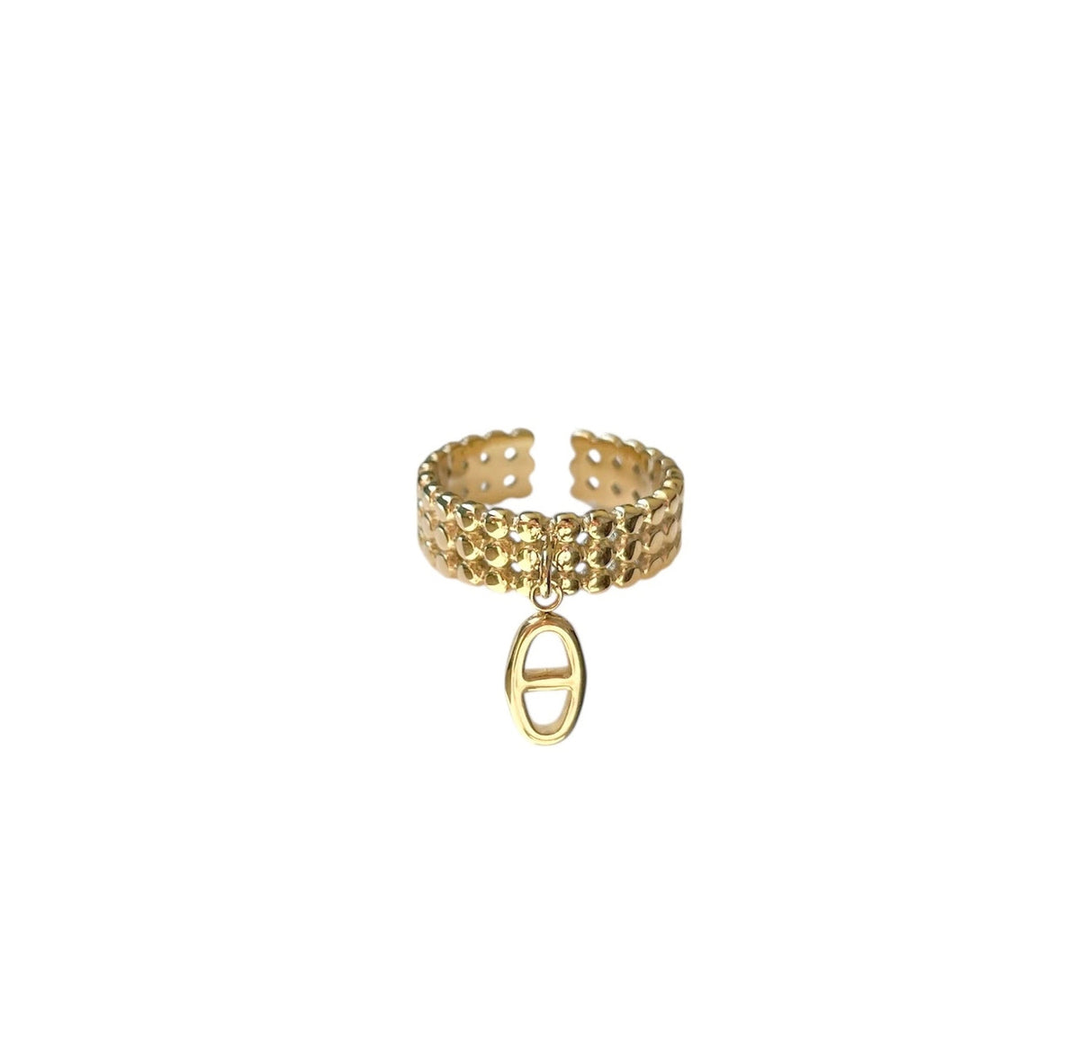 Bague à breloque maille marine en acier inoxydable doré tendance pour femme 