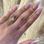 Bague étoile strass et chaînettes en acier inoxydable pour femme 