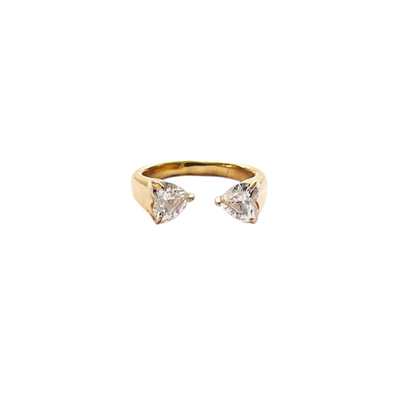 Bague deux cœurs en zirconium ouvert sur le devant dore en acier inoxydable femme 