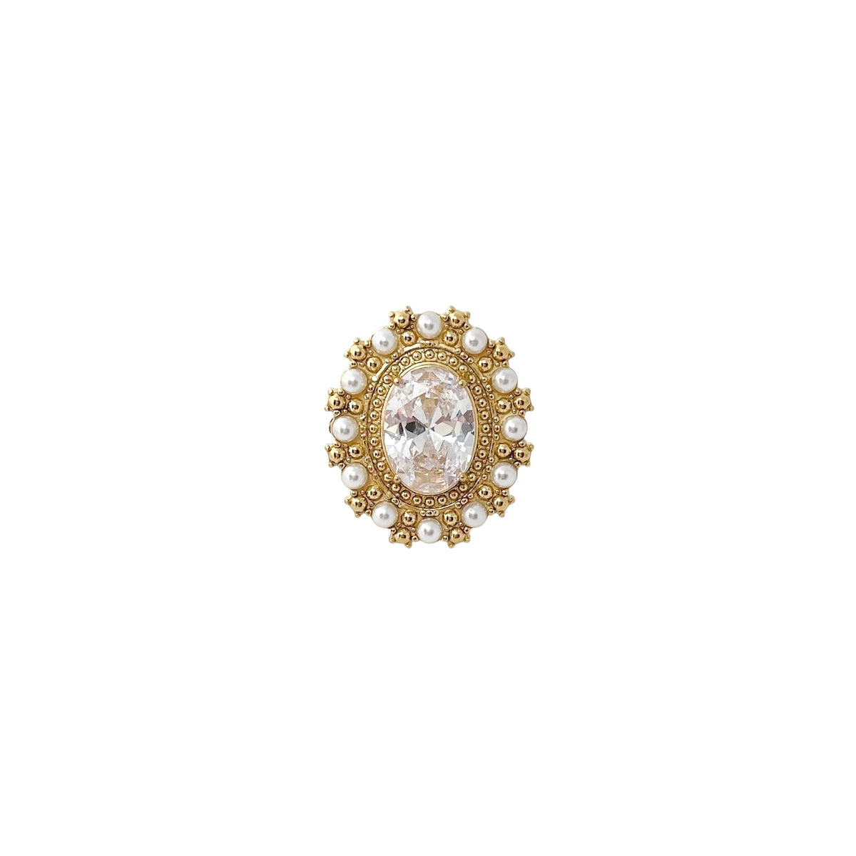 Bague vintage zircon et perles en acier inoxydable doré tendance femme 