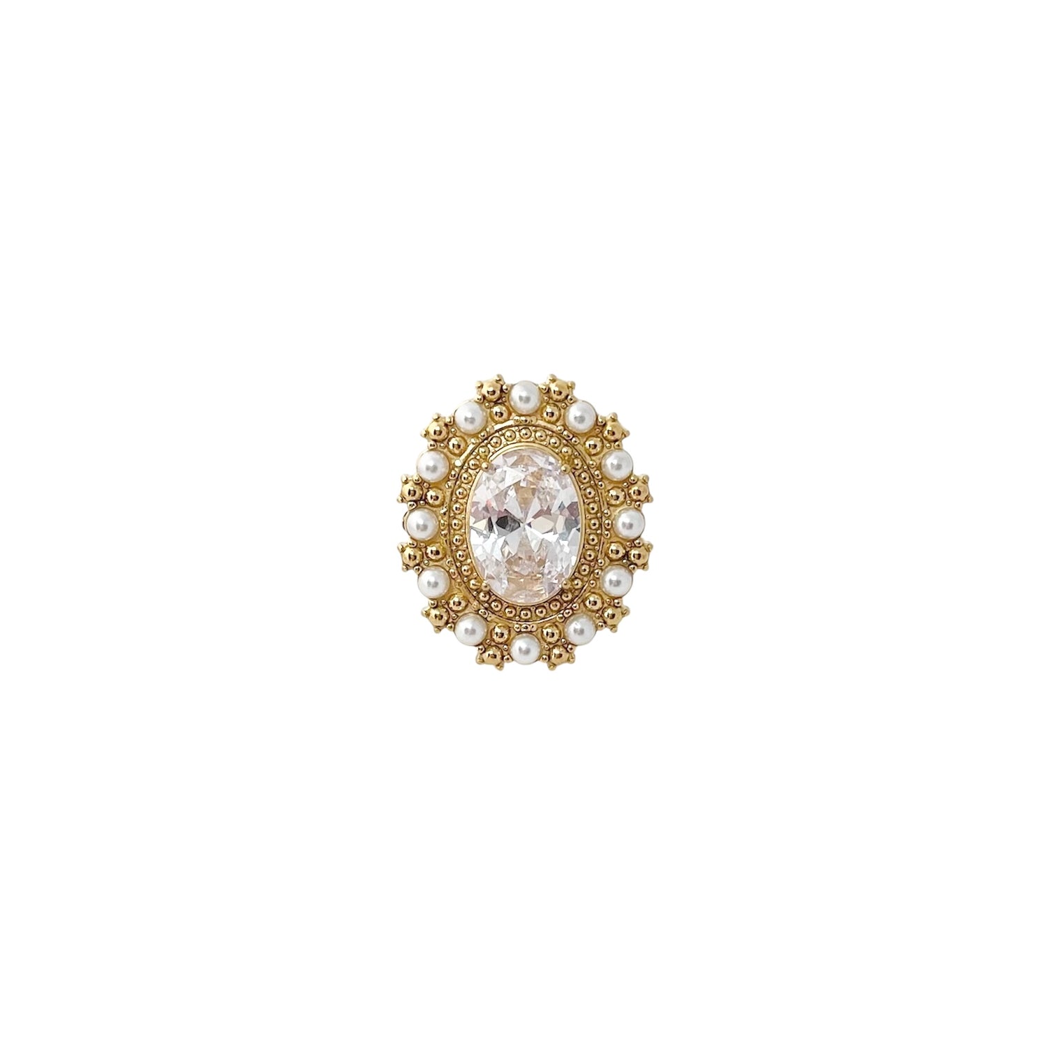 Bague vintage zircon et perles en acier inoxydable doré tendance femme 