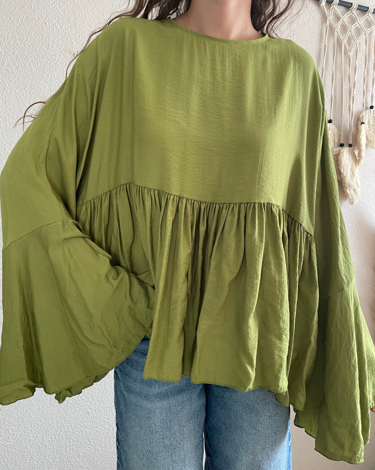Blouse à Volant Bohème Chic Vert Olive – Chemisier Fluide Femme