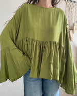 Blouse à Volant Bohème Chic Vert Olive – Chemisier Fluide Femme