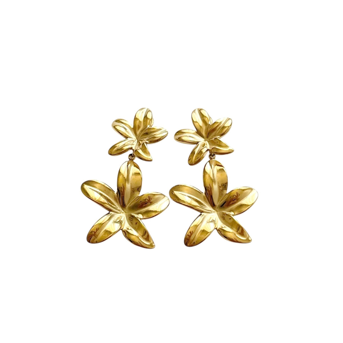 Boucles d’oreilles dorées en acier inoxydable pour femme, design floral stylisé, élégantes et hypoallergéniques