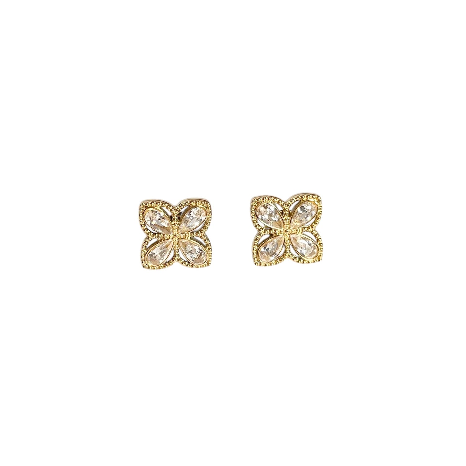 Boucles d’oreilles puces en forme de trèfle en acier inoxydable doré pour femme 
