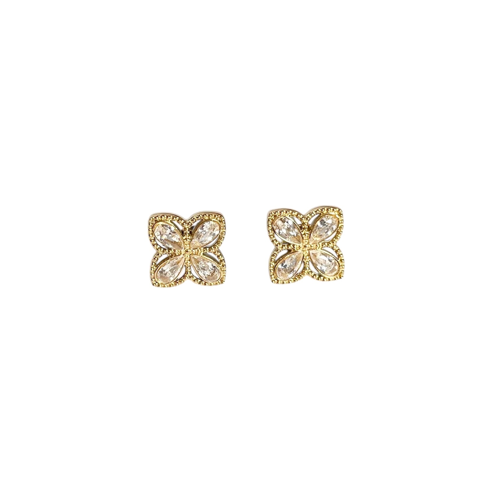 Boucles d’oreilles puces en forme de trèfle en acier inoxydable doré pour femme 