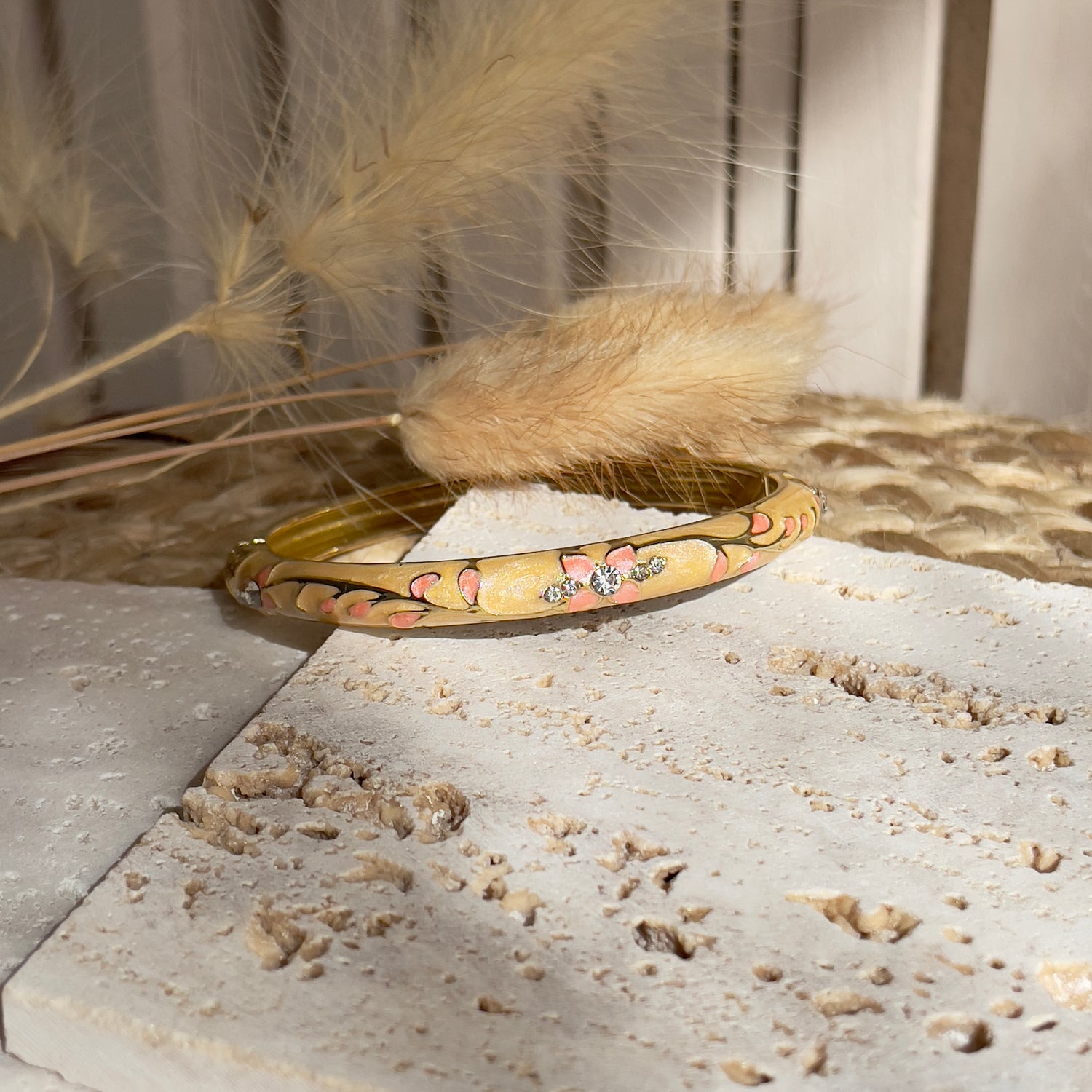 Bracelet Jonc Coloré Thaïlandais émaillé beige femme tendance 