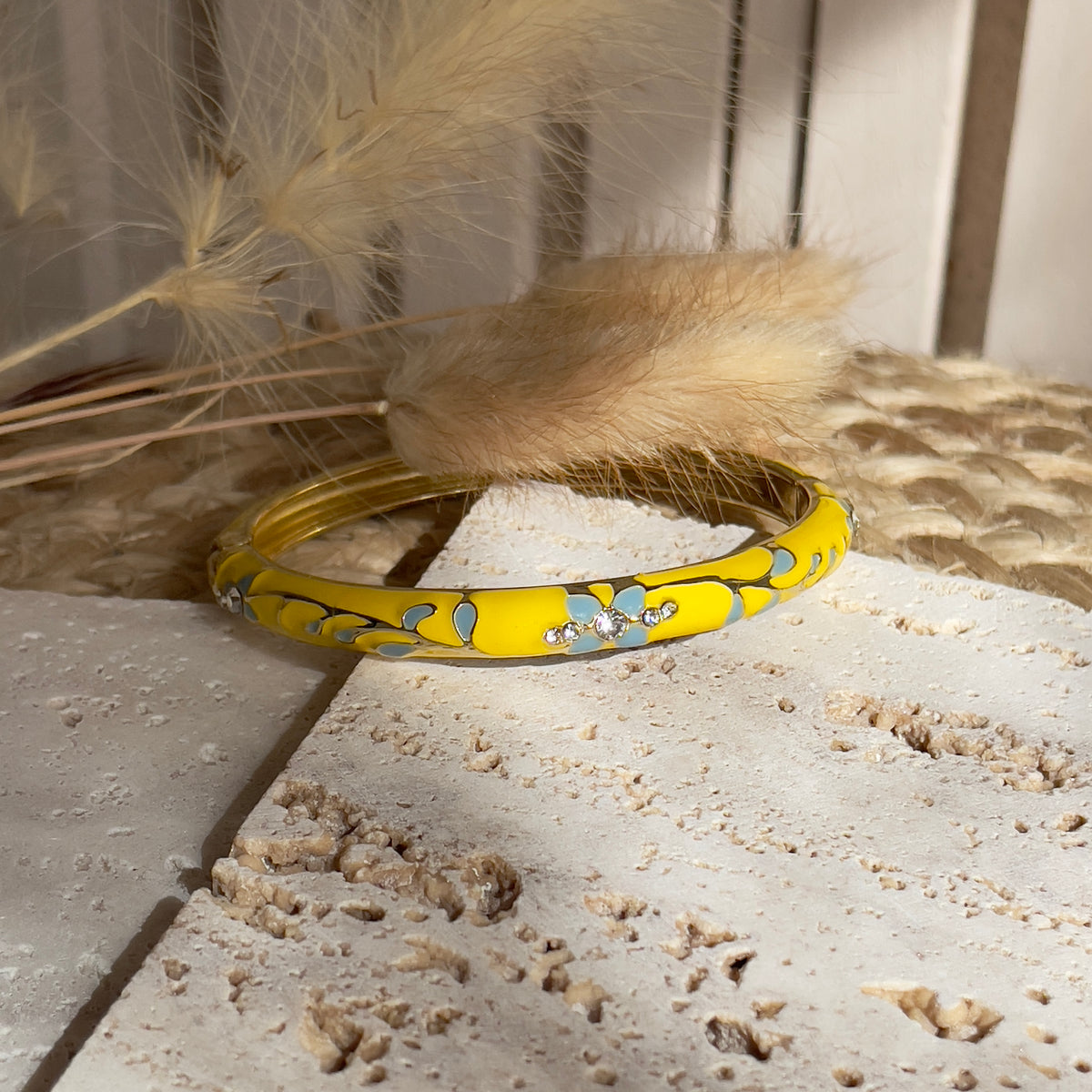 Bracelet Jonc Coloré Thaïlandais émaillé jaune pour femme 
