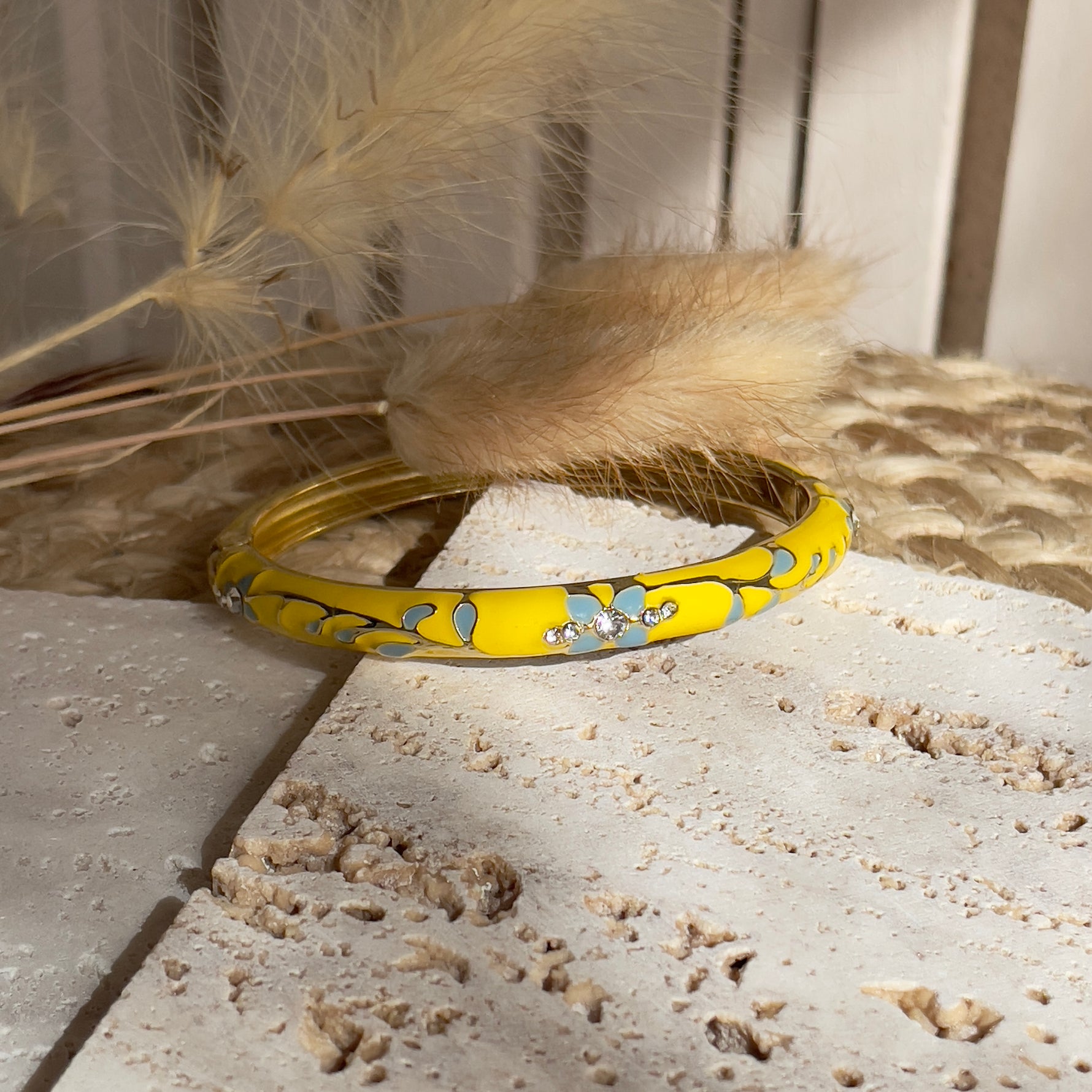Bracelet Jonc Coloré Thaïlandais émaillé jaune pour femme 