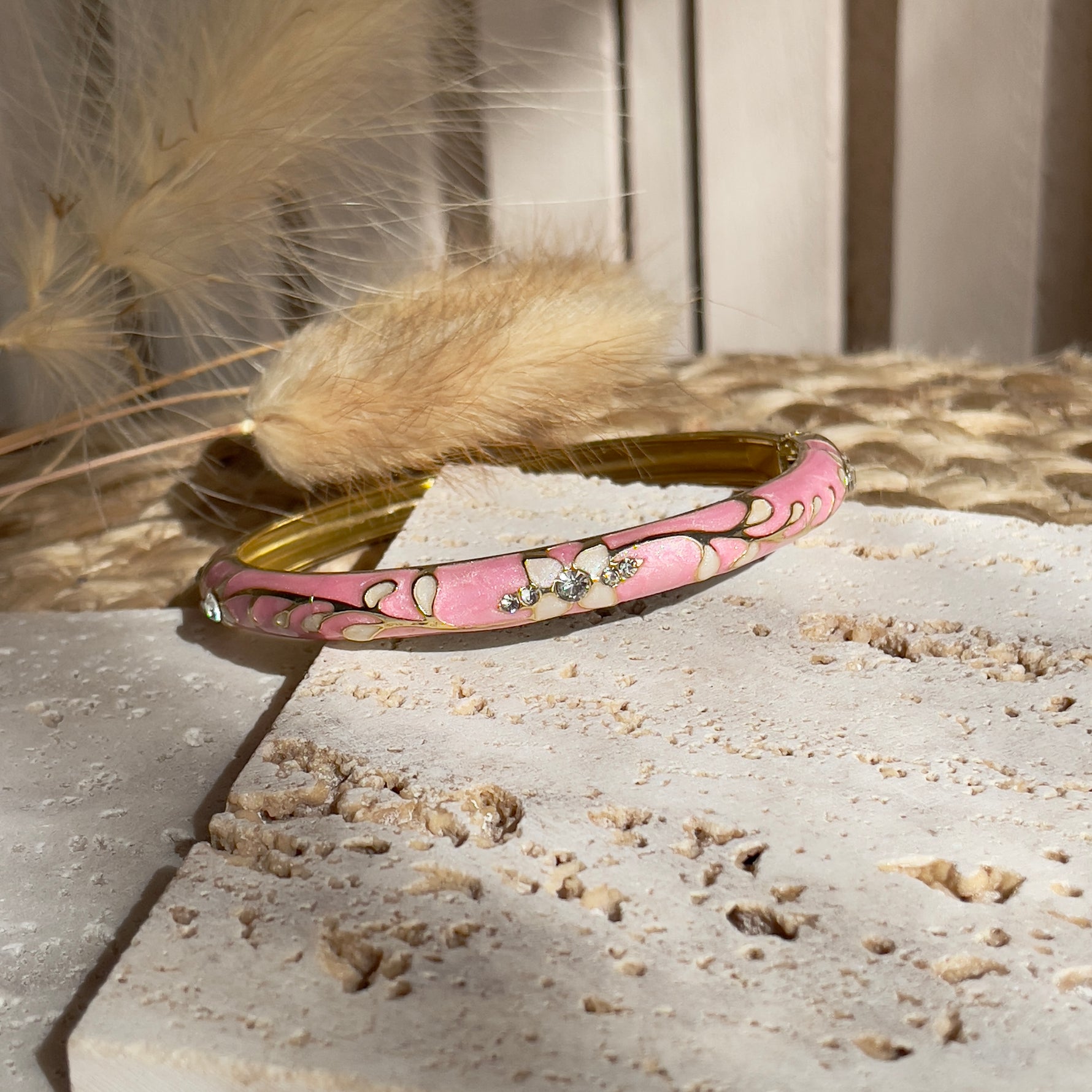 Bracelet Jonc Thailandais Coloré émaillé rose tendance pour femme 
