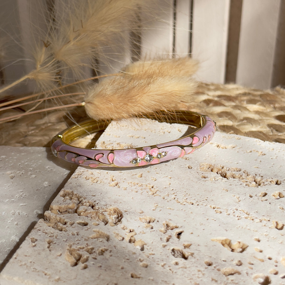 Bracelet Jonc Thailandais Colore Violet Fleur tendance femme