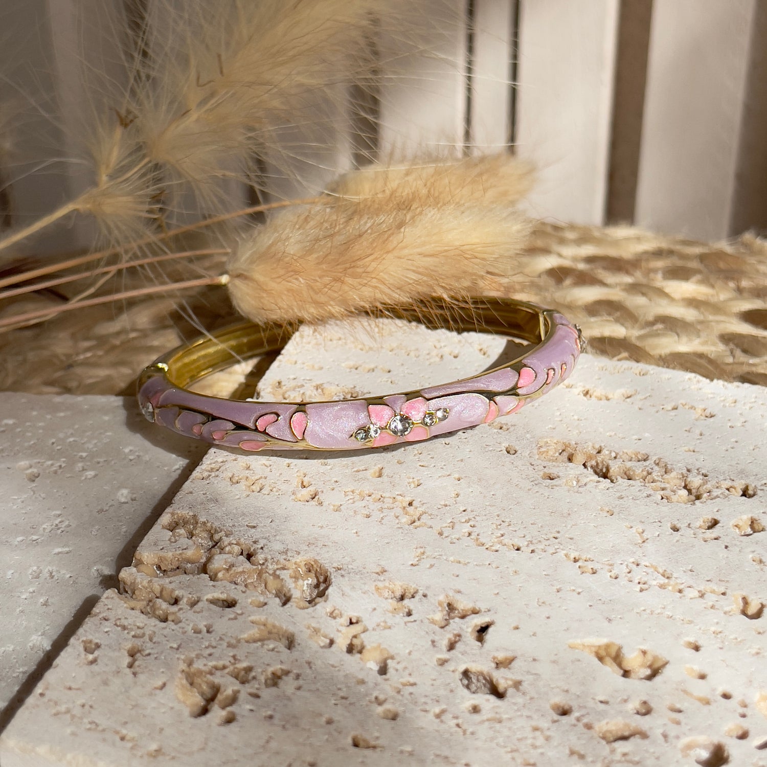 Bracelet Jonc Thailandais Colore Violet Fleur tendance femme
