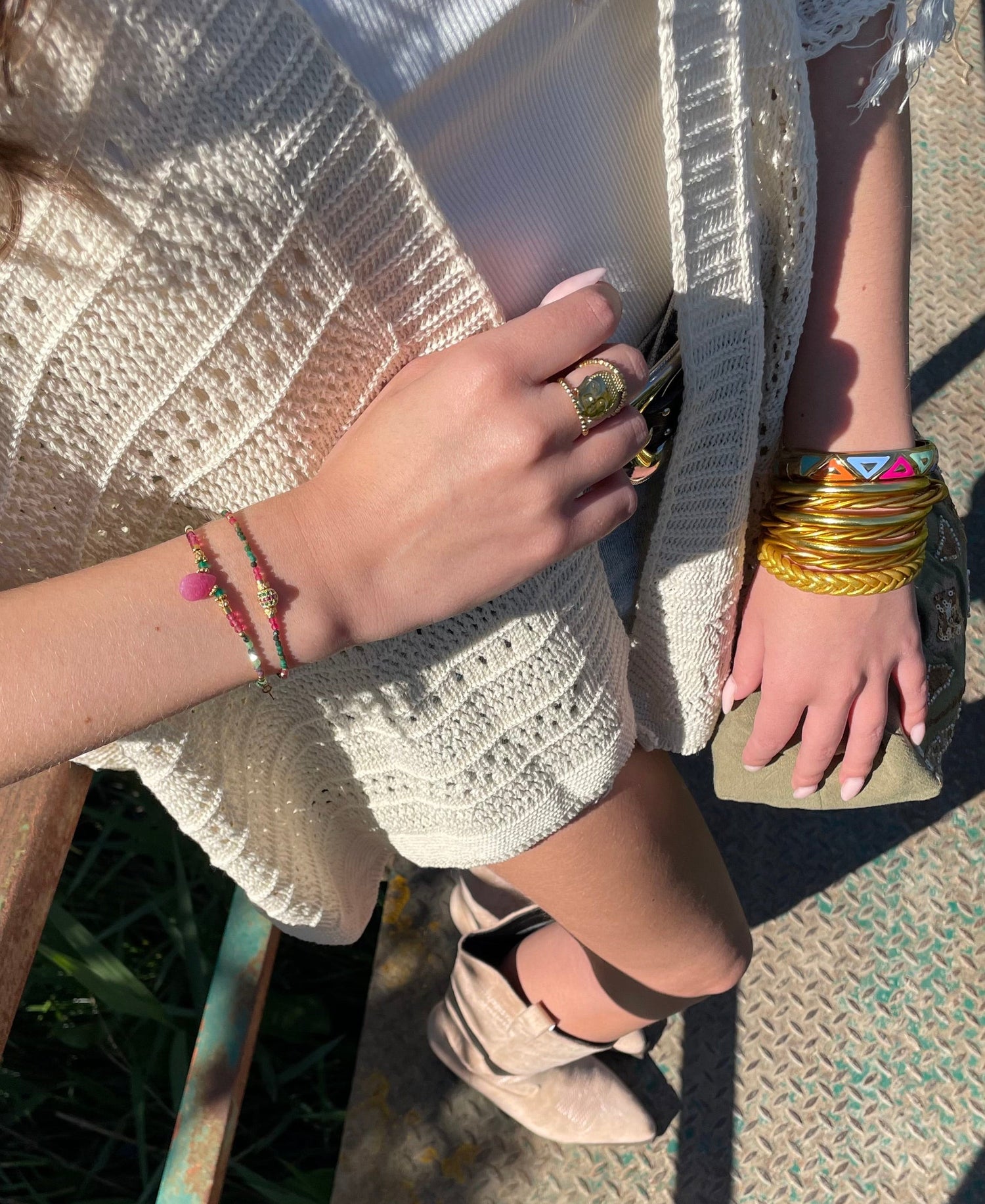 Bracelet agate verte et agate rose pierres naturelles bijoux tendance pour femme 