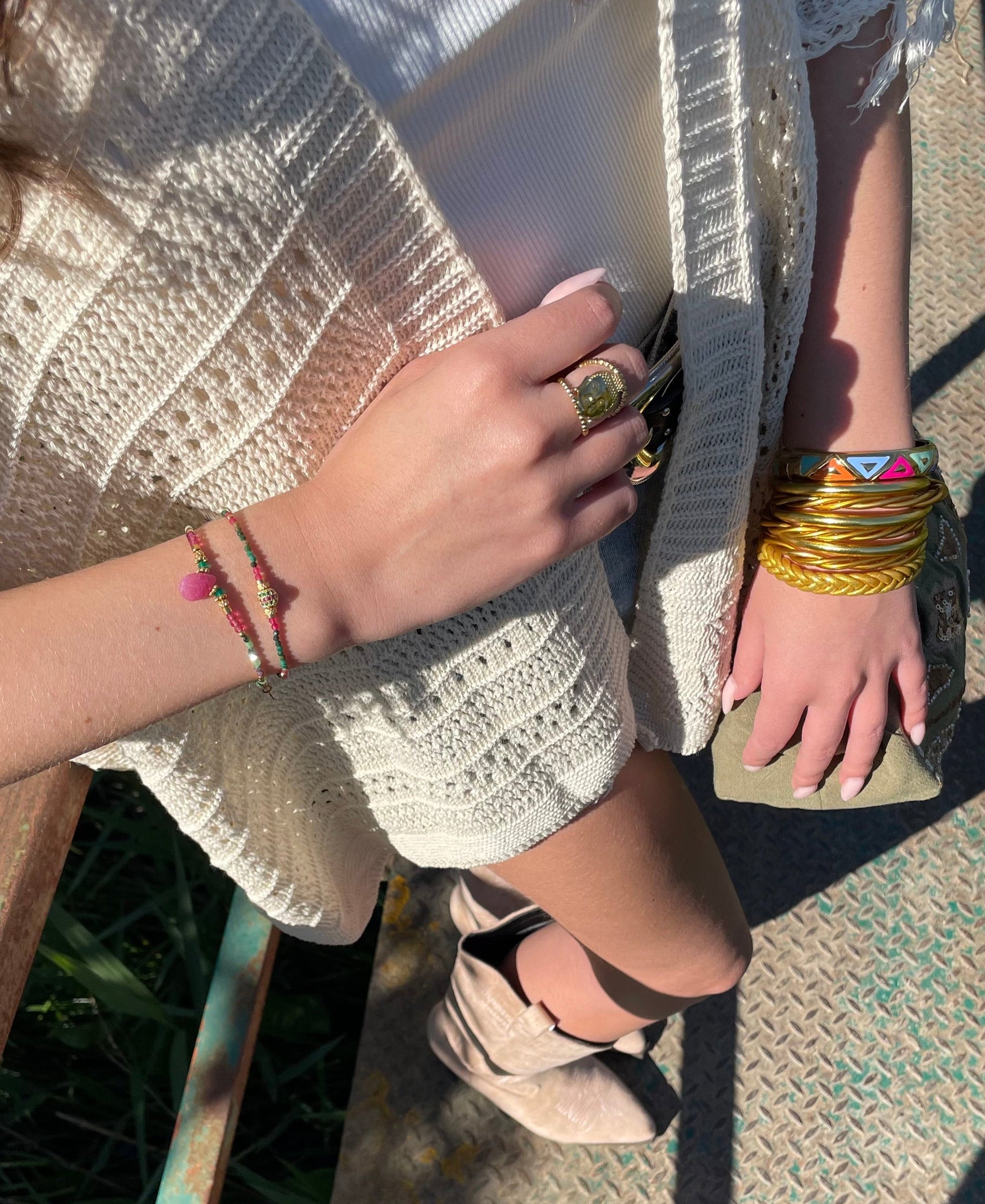 Bracelet agate verte et agate rose pierres naturelles bijoux tendance pour femme 