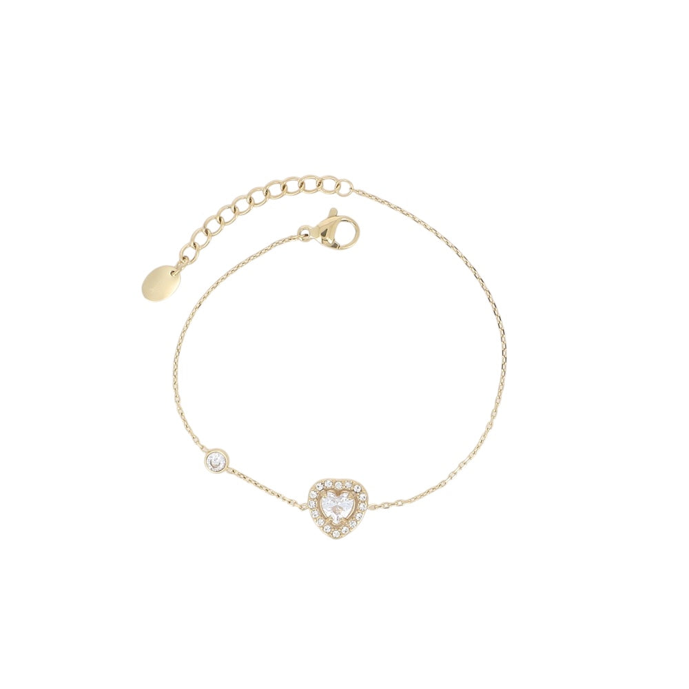 Bracelet fin en acier inoxydable doré avec chaîne ajustable, orné d’un pendentif cœur en cristal entouré d’oxydes de zirconium étincelants, bijou romantique et hypoallergénique