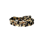 Bracelet jonc ajustable en acier inoxydable doré, relié par un tissu léopard pour femme 
