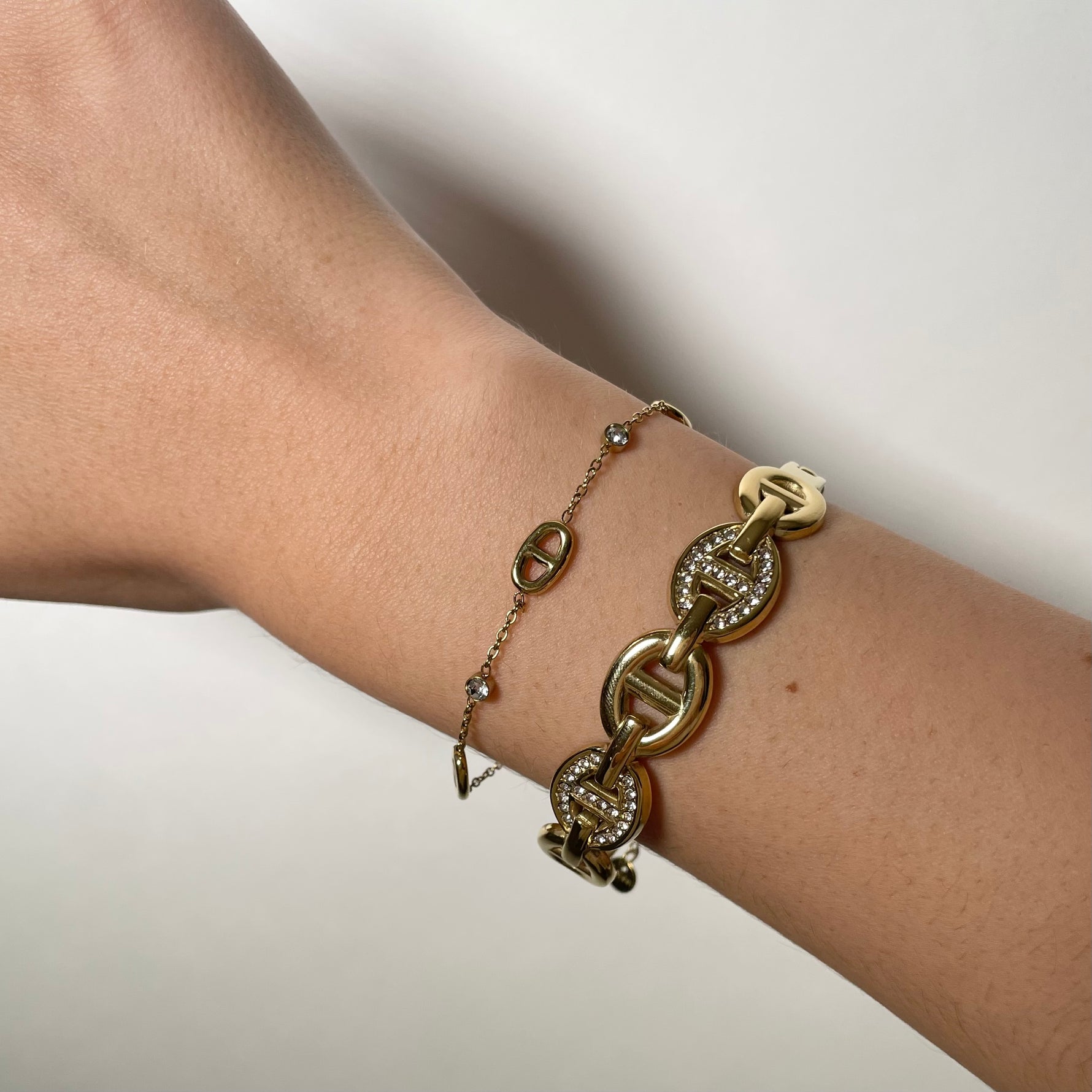 Bracelet maille marine strass en acier inoxydable dore pour femme 