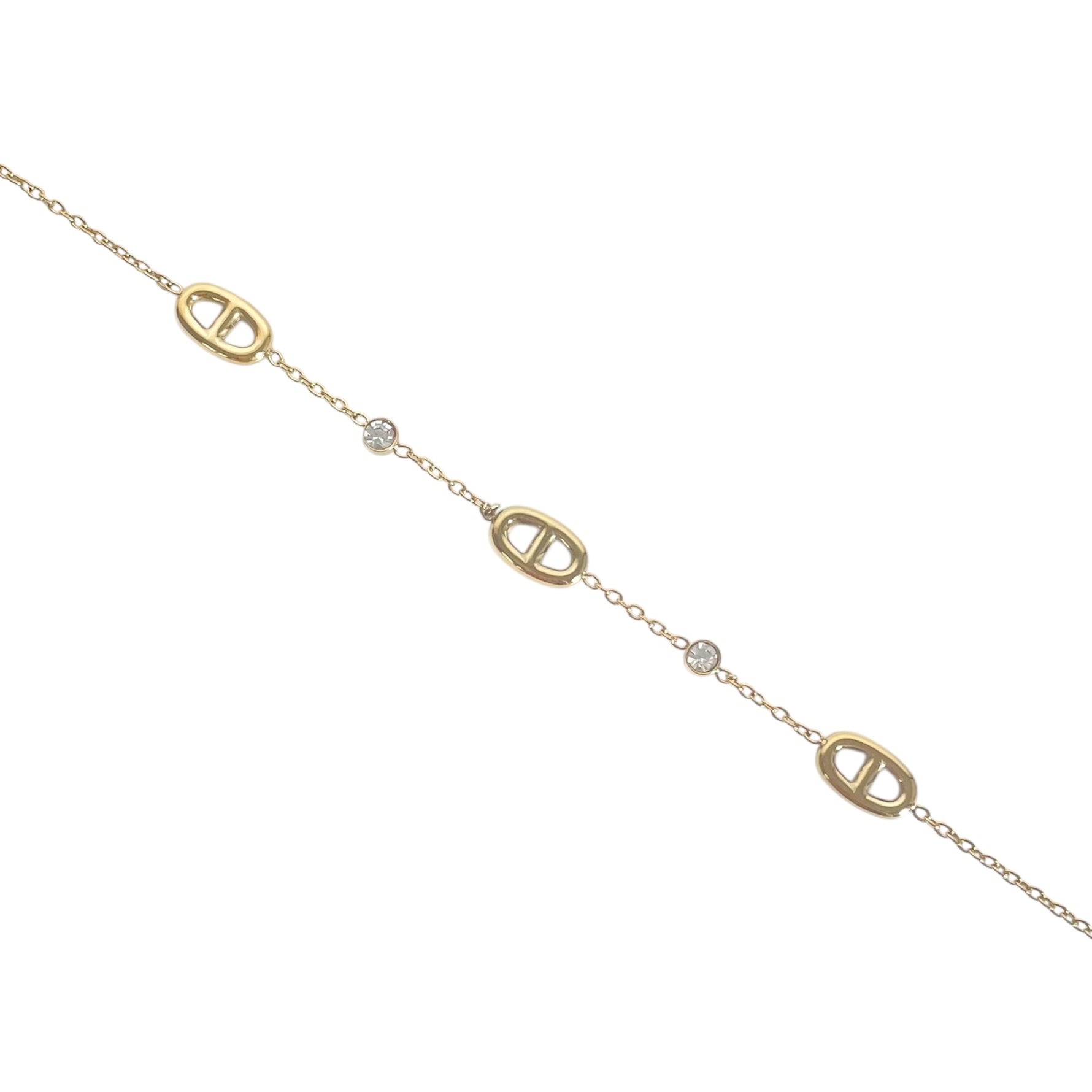 Bracelet 3 mailles Marine et 2 strass en acier inoxydable dore pour femme 