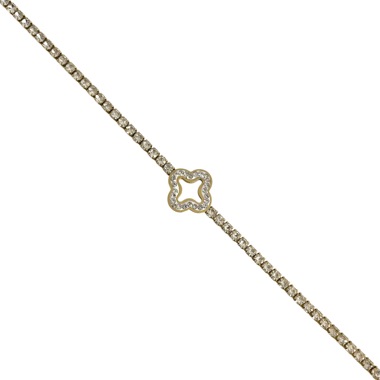 Bracelet trèfle en strass et acier doré pour femme