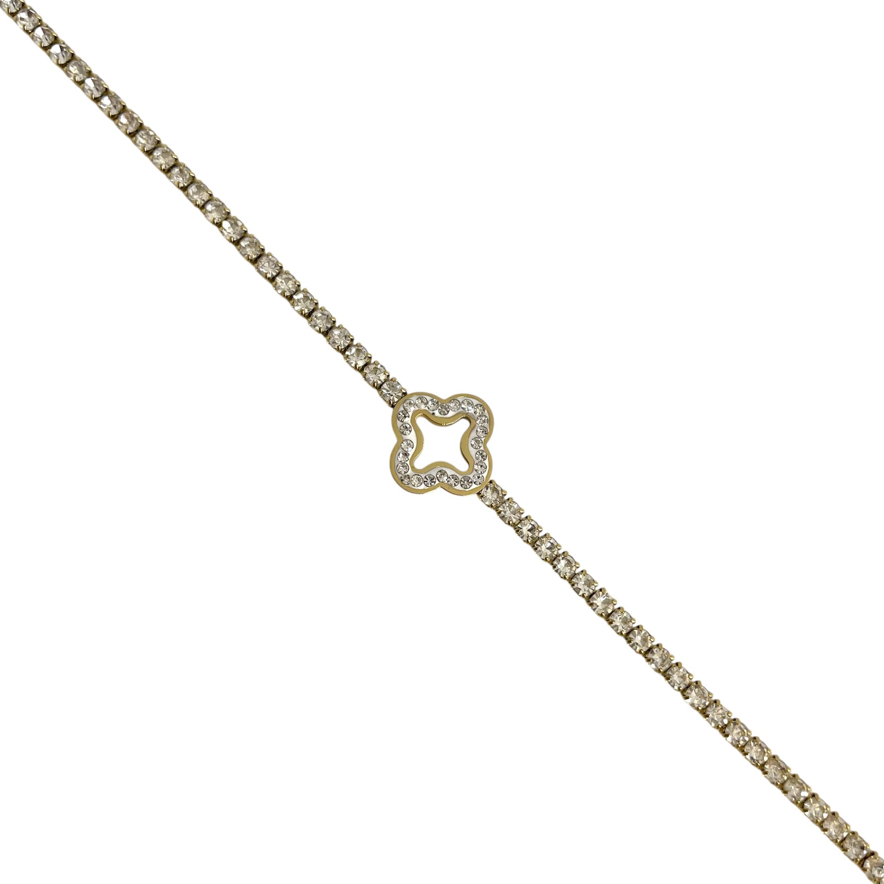 Bracelet trèfle en strass et acier doré pour femme