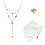 Coffret de Noël édition limitée Melody Bijoux avec collier Y Hailey Strass, collier Hailey Strass, bague Maille Marine et boîte cadeau.