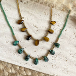 Collier Perles Gouttes Pierre Naturelle – Œil de Tigre ou Turquoise Africaine – Bijou Femme Bohème