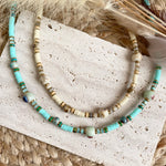 Collier Perles Heishi et Pierres Naturelles, Beige et Turquoise, collier surf 