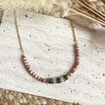 Collier Perles Heishi Pierre Naturelle – Rhodonite Rose & Rubis Zoïsite – Bijou Femme Bohème