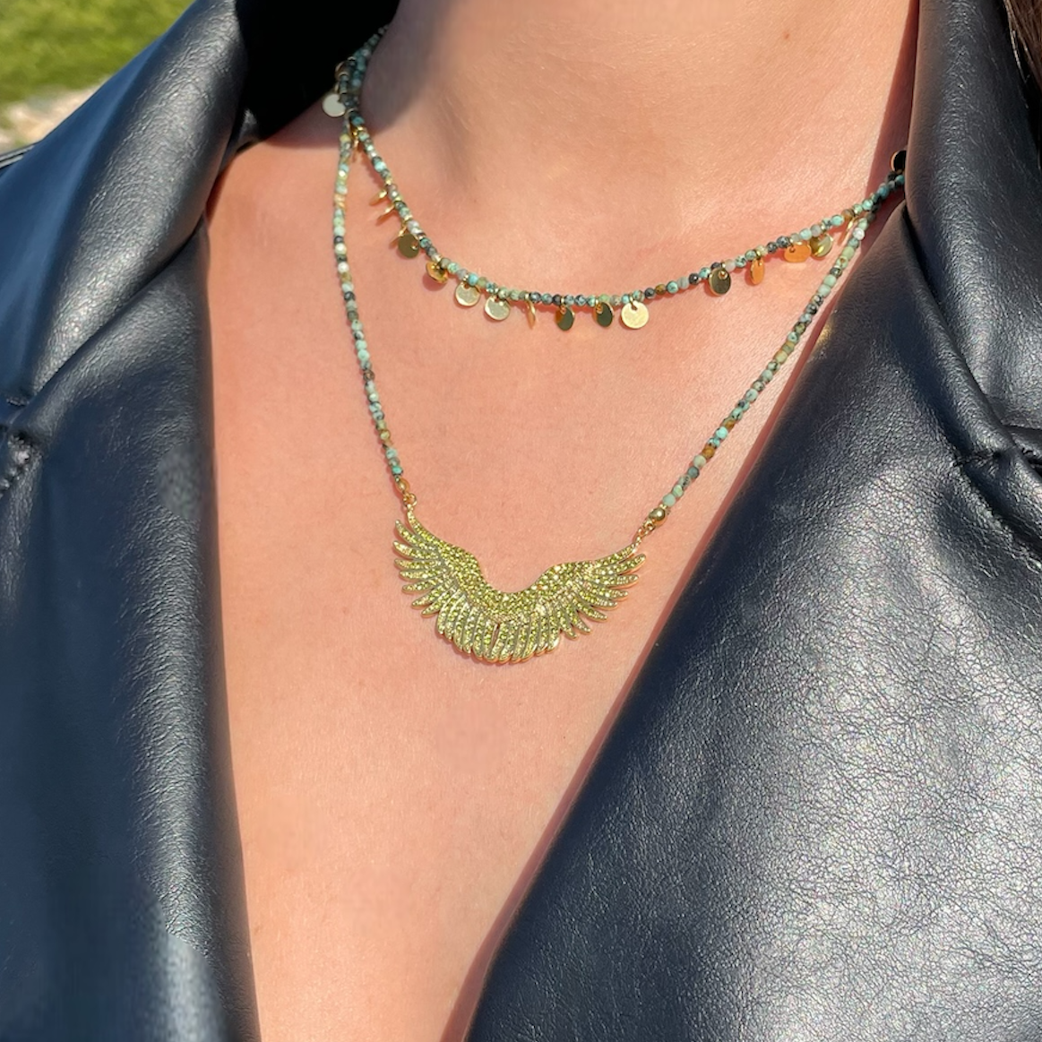 Collier aile doré turquoise africaine tendance pour femme 