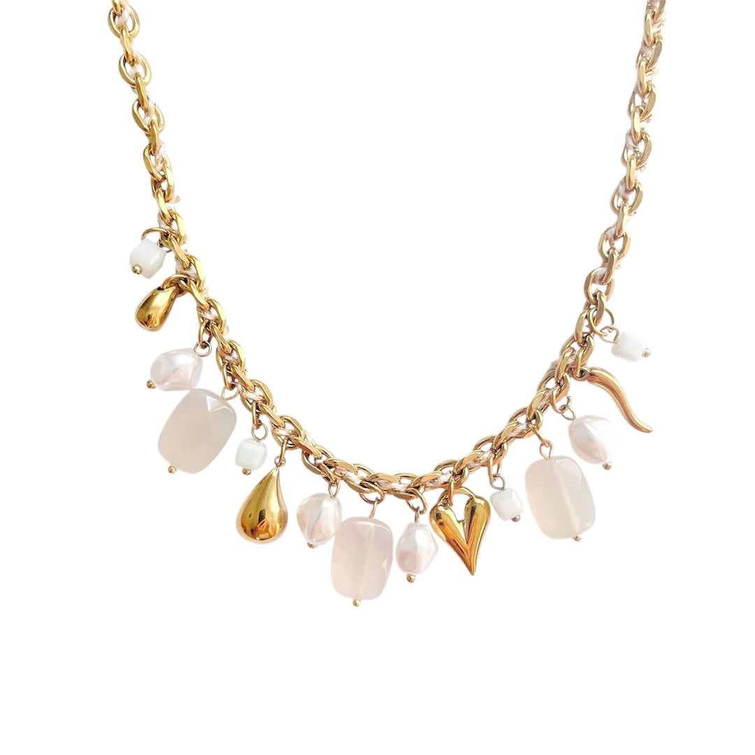Collier avec breloques blanches acier inoxydable Doré femme 