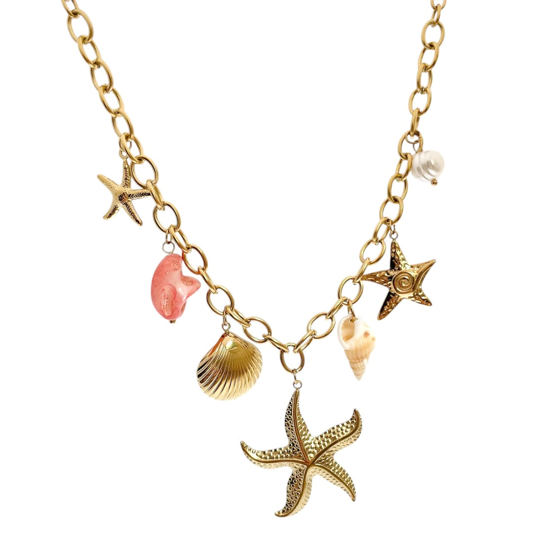Collier avec breloques étoiles de mer en acier inoxydable tendance femme 
