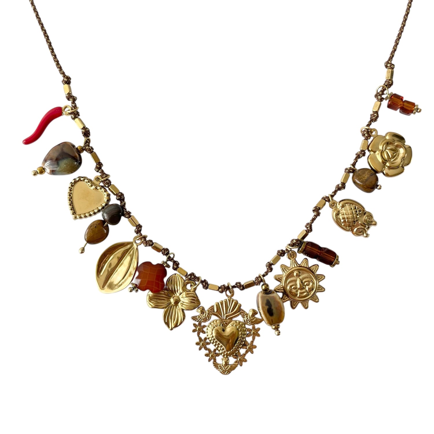 Collier breloques ex-voto en acier inoxydable doré tendance pour femme 