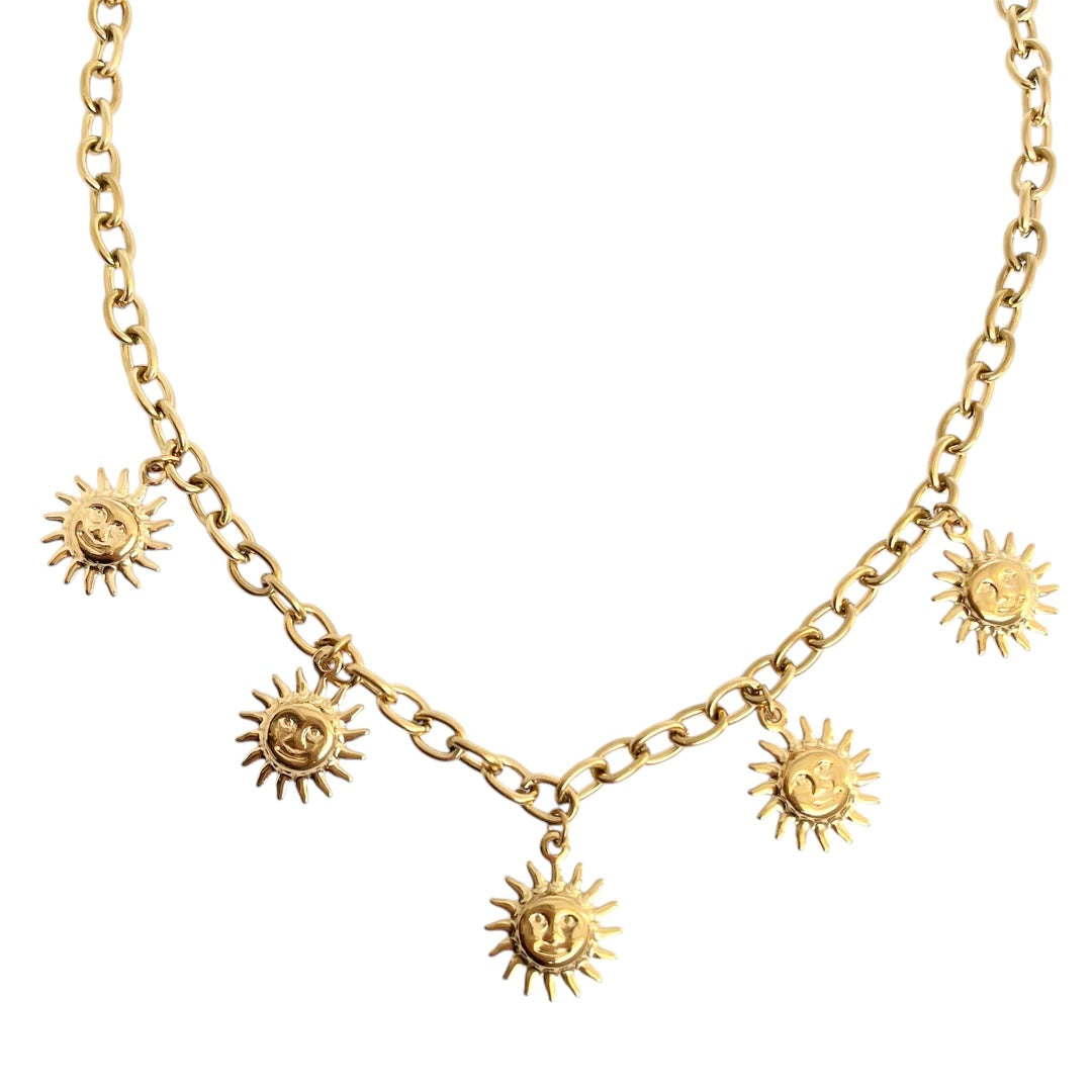 Collier avec breloques soleils doré en acier inoxydable tendance femme 