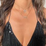 Collier barre horizontale fine en acier inoxydable doré pour femme 