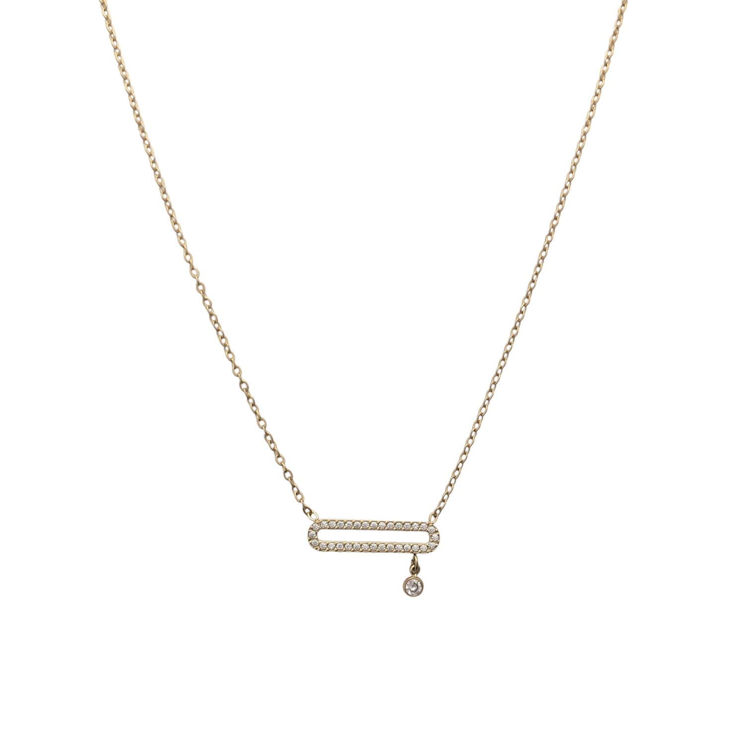 Collier barre horizontale fine zircon en acier inoxydable doré pour femme 