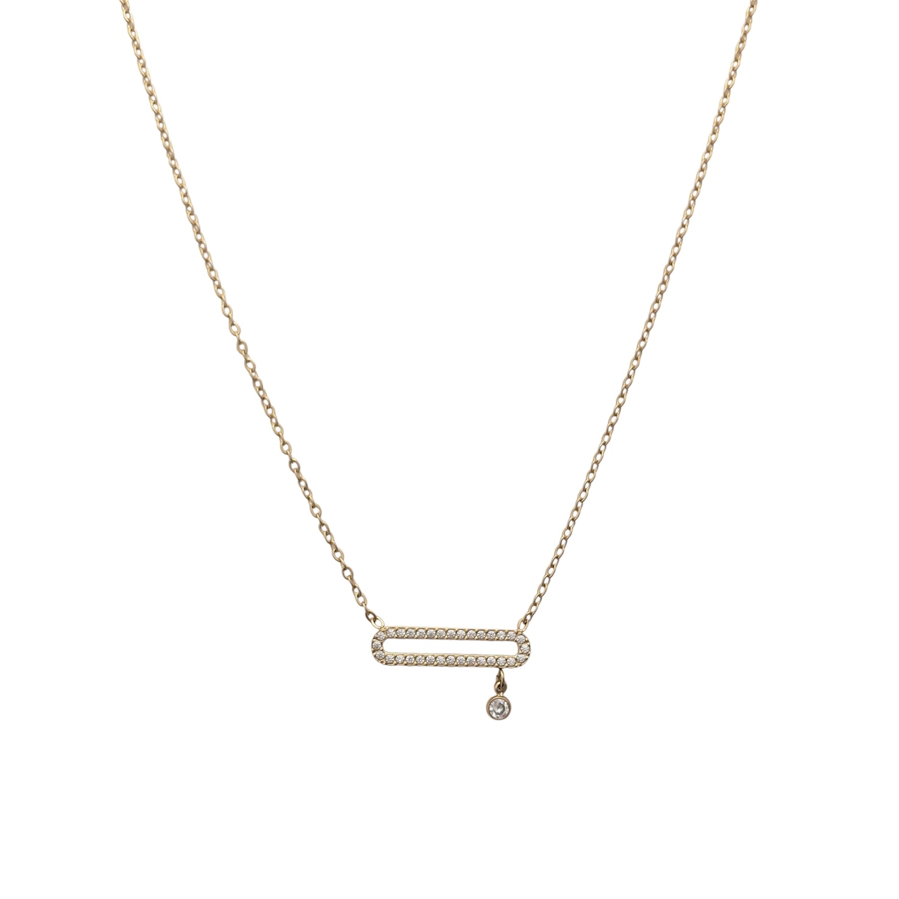 Collier barre horizontale fine zircon en acier inoxydable doré pour femme 