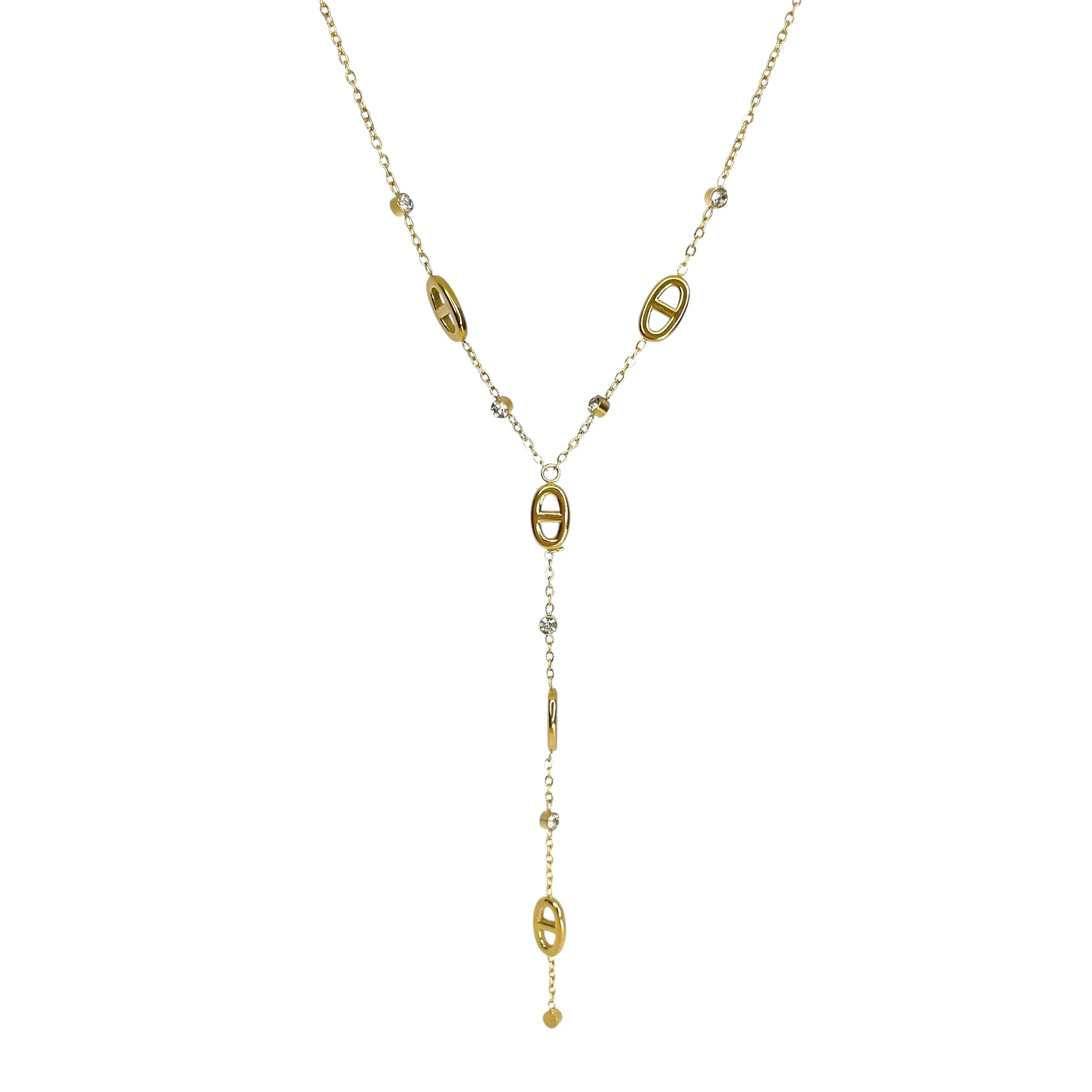 Collier maille marine en forme de y en acier inoxydable doré pour femme 